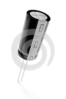 Electrolytic capacitor isolated on white. 3D rendering