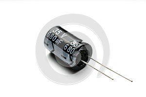 Electrolytic capacitor isolated on white background