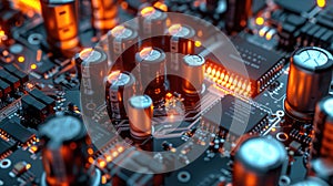 The Electrolytic capacitors mounted on a printed circuit board PCB