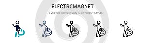 Electromagnet icon in filled, thin line, outline and stroke style. Vector illustration of two colored and black electromagnet