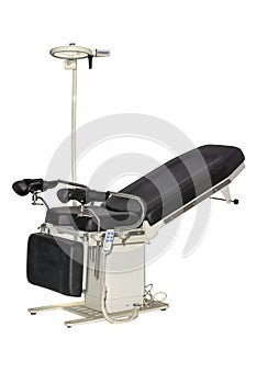 Electromechanical operating table with adjustable back support, LED lamp and control panel