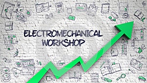 Electromechanical Workshop Drawn on Brick Wall.