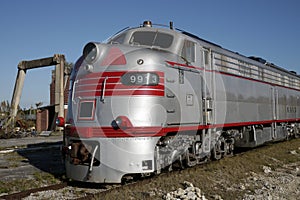 Electromotive e9 diesel electric locomotive at a rail yard