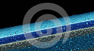 Electron micrograph of blue material layers