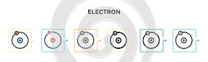 Electron vector icon in 6 different modern styles. Black, two colored electron icons designed in filled, outline, line and stroke