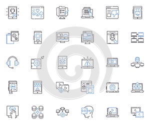 Electronic advancement line icons collection. Innovation, Automation, Modernization, Digitalization, Cybernetics