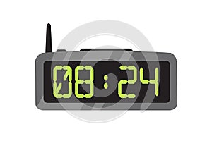 Electronic alarm clock flat vector illustration. Contemporary digital timepiece. Radio clock with antenna color design