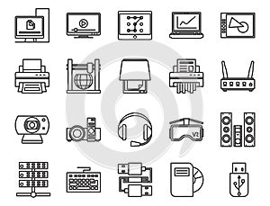 Electronic and analog devices. basic set of linear icons