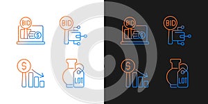 Electronic auctioning gradient icons set for dark and light mode