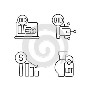 Electronic auctioning linear icons set