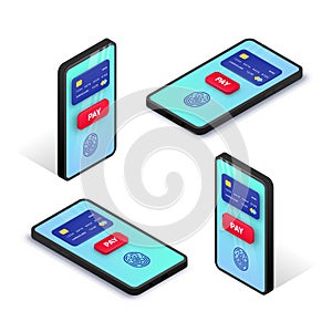 Electronic banking mobile payment concept set