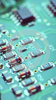 Electronic board with details and microchips