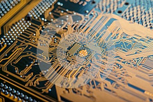 Electronic Board with semiconductor elements closeup. Concept of the technology of solid-state microelectronics