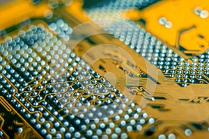 Electronic Board with semiconductor elements closeup. Concept of the technology of solid-state microelectronics