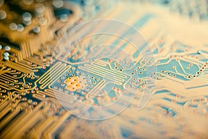 Electronic Board with semiconductor elements closeup. Concept of the technology of solid-state microelectronics