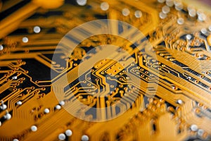 Electronic Board with semiconductor elements closeup. Concept of the technology of solid-state microelectronics