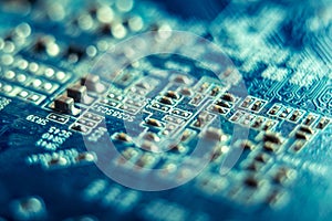 Electronic Board with semiconductor elements closeup. Concept of the technology of solid-state microelectronics