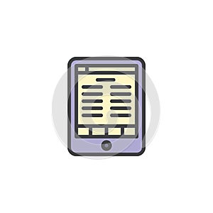 Electronic book reader tablet filled outline icon