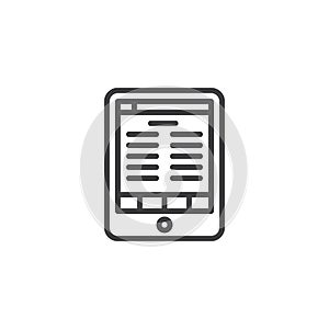 Electronic book reader tablet outline icon