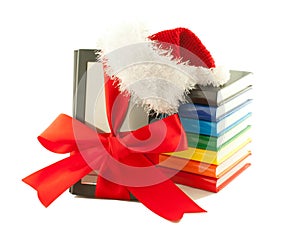 Electronic book reader wearing Santa's hat