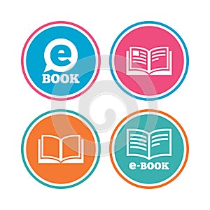 Electronic book signs. E-Book symbols.