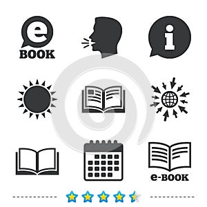 Electronic book signs. E-Book symbols.