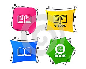 Electronic book signs. E-Book symbols. Vector photo