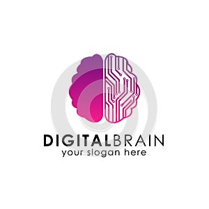 electronic brain logo. digital brain logo design template