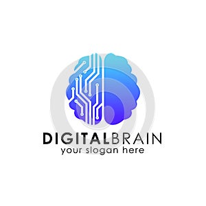 electronic brain logo. digital brain logo design template. smart brain vector icon