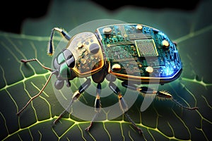 Electronic bug on circuit. Computer virus concept. Spy bug.