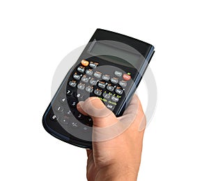 Electronic calculator in hand