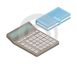 Electronic Calculator and Notepad as Financial Accounting and Summary Isometric Vector Composition