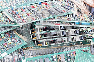 electronic card circuits garbage as background from recycle industry