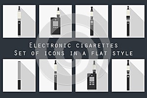 Electronic cigarette. Electronic cigarette flat icons.