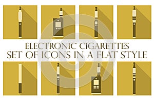 Electronic cigarette. Electronic cigarette flat icons. Types vaporizers.