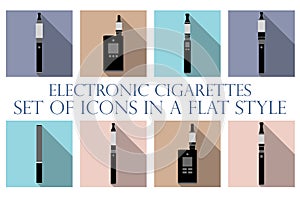 Electronic cigarette. Electronic cigarette flat icons. Types vaporizers.