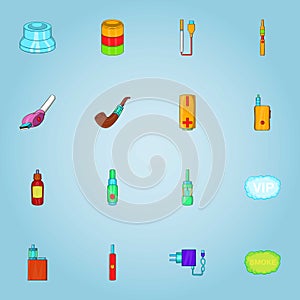 Electronic cigarette icons set, cartoon style