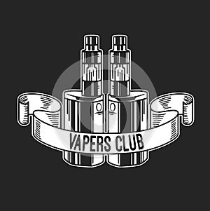 Electronic cigarette and liquid, Vape shop vector monochrome badges, emblems