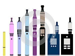 Electronic cigarette. Types vaporizers. Set.