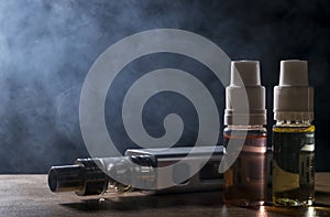 Electronic cigarette, vaping device with e liquid background.