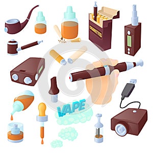 Electronic cigarettes icons set, cartoon style