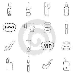 Electronic cigarettes icons set vector outline
