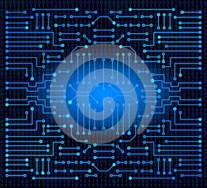 Electronic circuit on binary code background. High tech concept. Digital banner