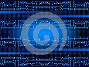 Electronic circuit on binary code background. High tech concept. Digital banner