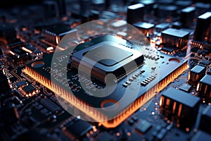 electronic circuit board with an advanced processor 3D rendering