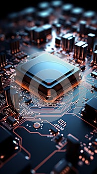 electronic circuit board with an advanced processor 3D rendering