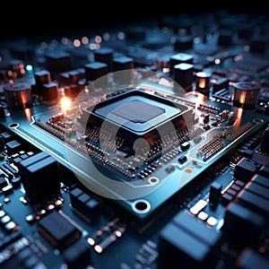 electronic circuit board with an advanced processor 3D rendering