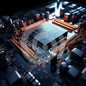 electronic circuit board with an advanced processor 3D rendering