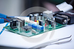 Electronic circuit board close up. Electronic computer technology