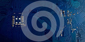 Electronic circuit board close up. semiconductor chip, microchip technology, hardware computer,